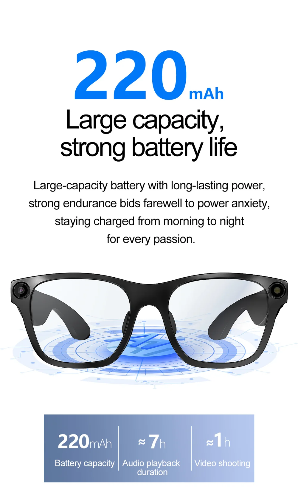 Lunettes intelligentes S336 AI Translator, appels compatibles Bluetooth, enregistrement vidéo anti-vibrations 5 MP, caméra 17