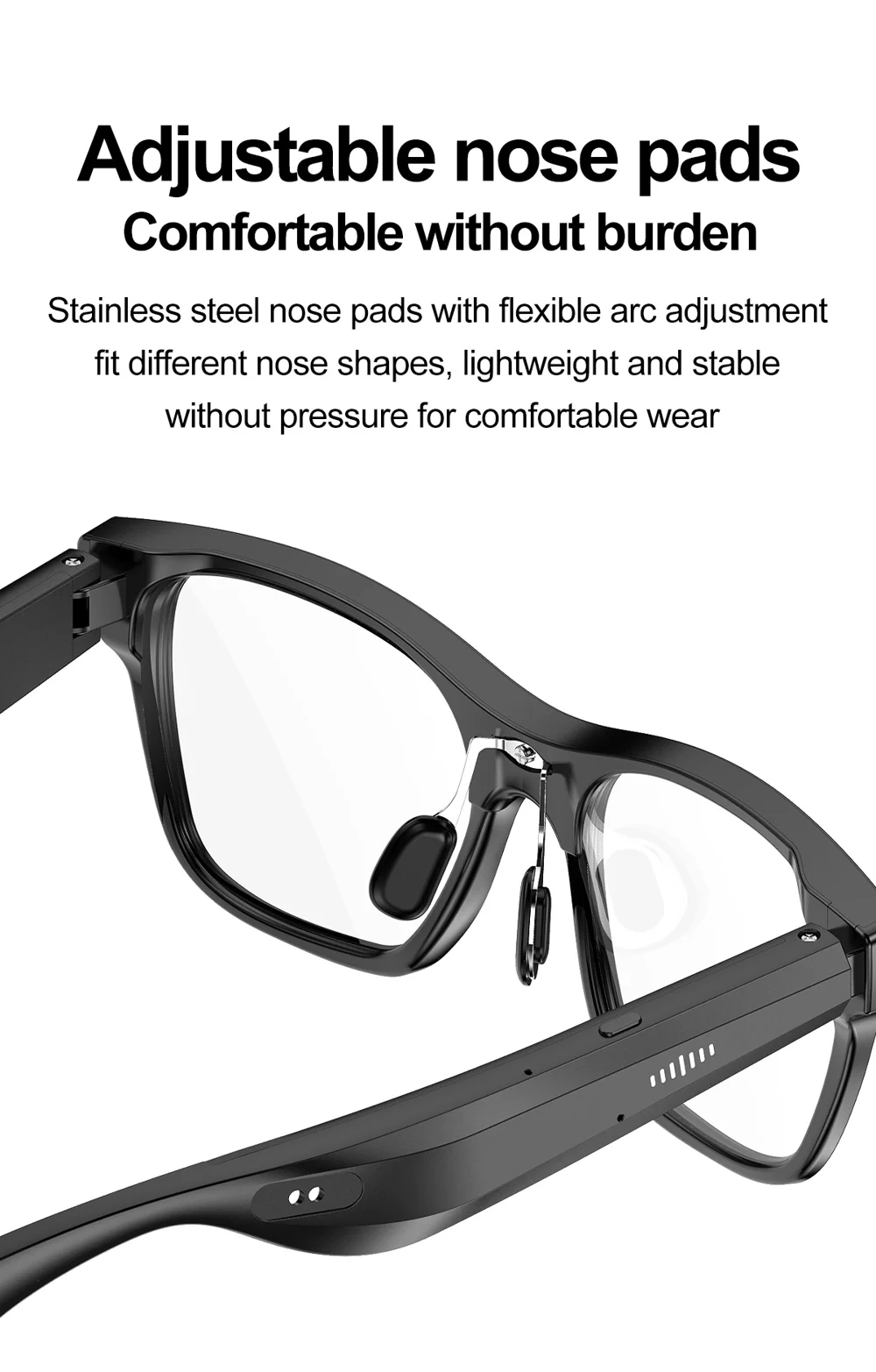 Lunettes intelligentes S336 AI Translator, appels compatibles Bluetooth, enregistrement vidéo anti-vibrations 5 MP, caméra 5