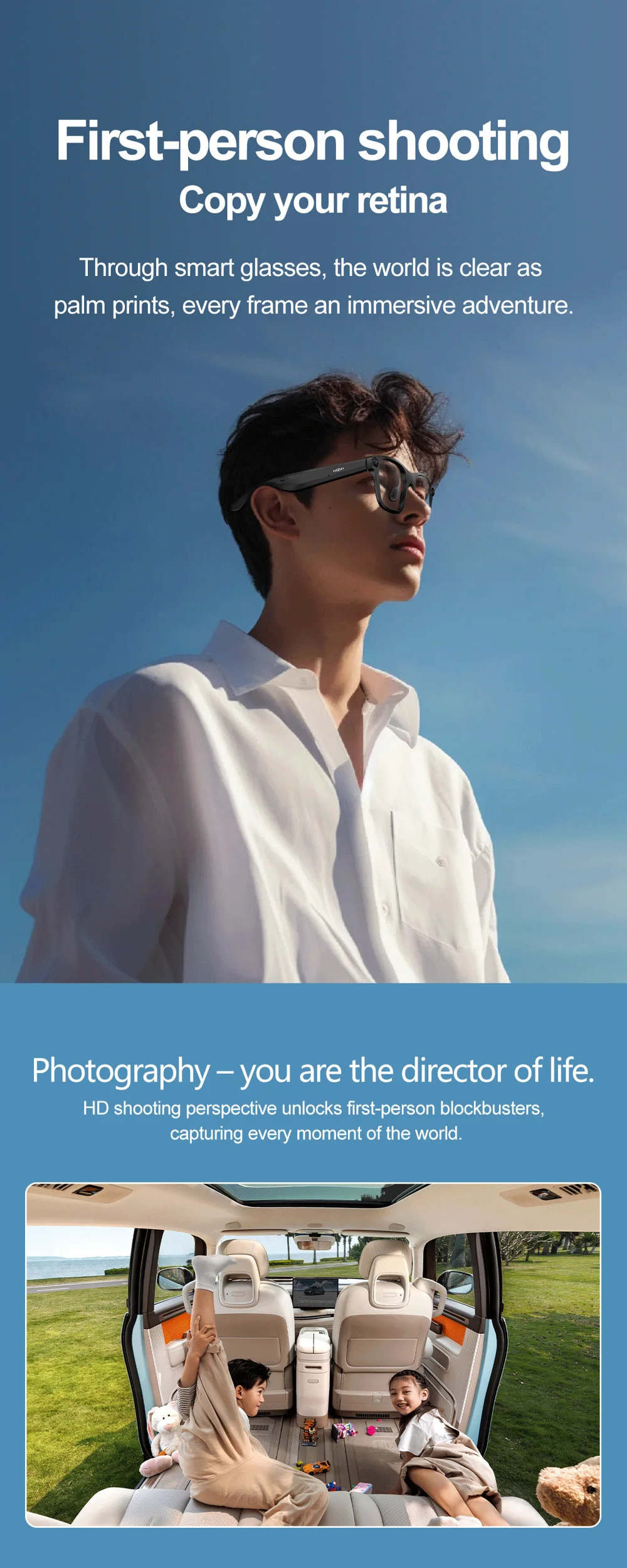 Lunettes intelligentes S336 AI Translator, appels compatibles Bluetooth, enregistrement vidéo anti-vibrations 5 MP, caméra 7