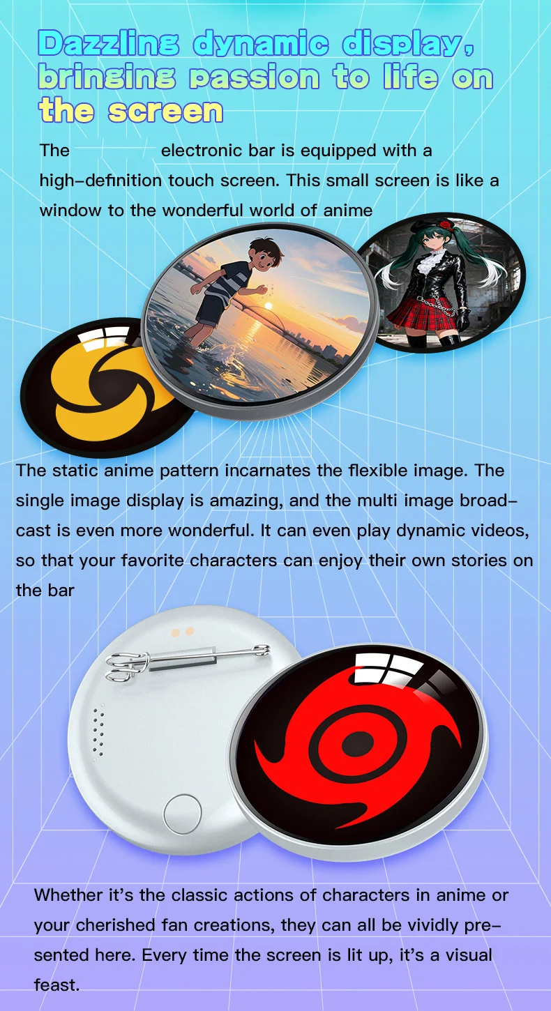 L8 Electronic Badge 1.5 Inch LCD Name Tag for Students Fans Bluetooth-compatible Dynamic Screen Brooch Pin - Silver White 3
