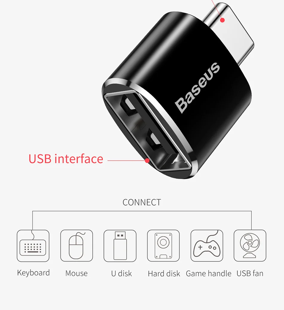 BASEUS Mini USB Female to Type-c Male Adapter Converter - Black 3