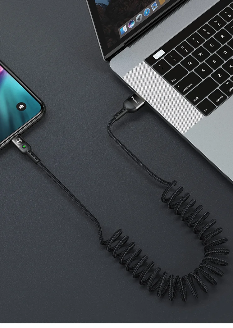 MCDODO Omega Series Retractable QC 4.0/3.0 Type-C Data Cable with LED Light 1.8m - Black 13