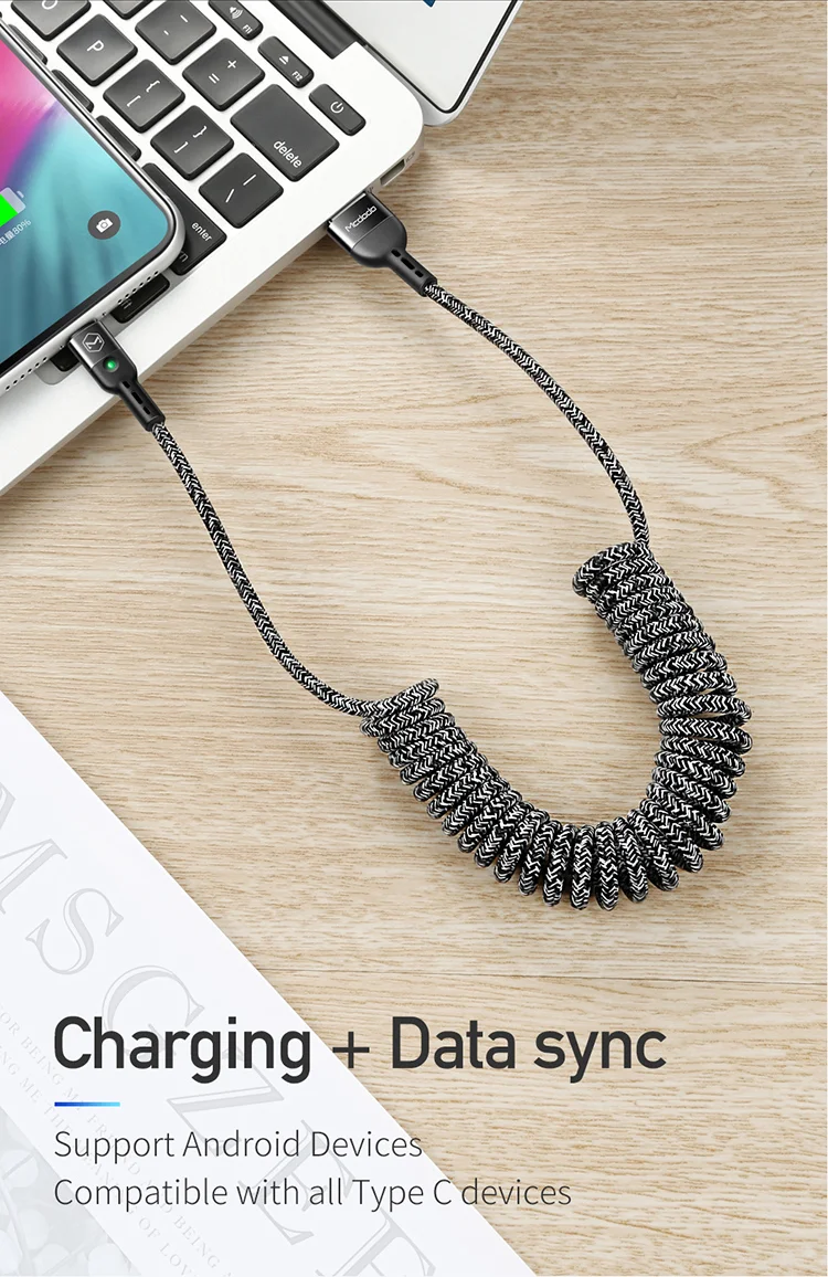 MCDODO Omega Series Retractable QC 4.0/3.0 Type-C Data Cable with LED Light 1.8m - Black 9