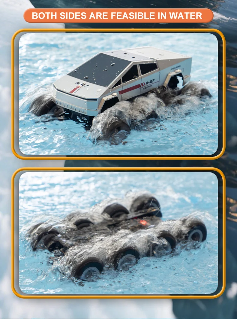 Q218 Voiture télécommandée amphibie 8x8 étanche 2,4 GHz, véhicule tout-terrain à chenilles, batterie simple - Noir 6