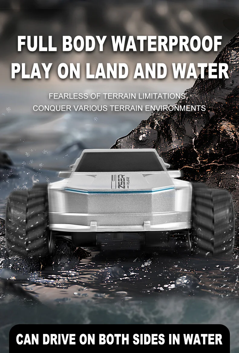 Voiture télécommandée amphibie 4x4 Q212 2,4 GHz avec rotation à 360°, véhicule tout-terrain, 1 batterie incluse - Noir 3