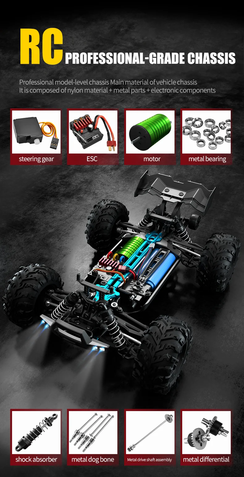 JJRC Q117-A 2.4G 1/16 4WD Véhicule tout-terrain, vitesse maximale de 70 km/h, franchissement d'obstacles, étanchéité IPX4, variateur électronique de vitesse (ESC) avec phares LED - Vert 5