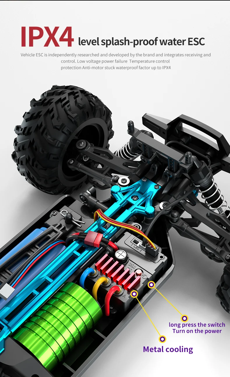 JJRC Q117-A 2.4G 1/16 4WD Véhicule tout-terrain, vitesse maximale de 70 km/h, franchissement d'obstacles, étanchéité IPX4, variateur électronique de vitesse (ESC) avec phares LED - Vert 7