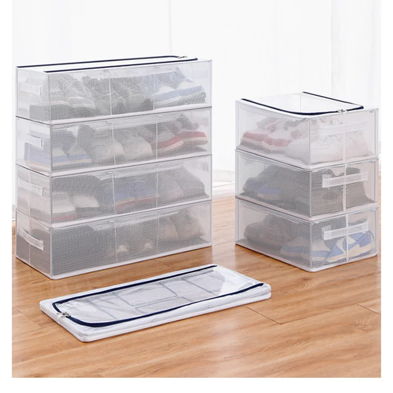 Transparent Under Bed Shoe Storage Box Foldable Dustproof Shoes Storage