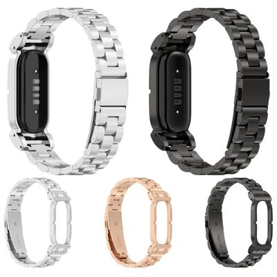 Voor Google Fitbit Air RVS-band Drie Kralen Metalen Schakelband Horlogeband - Zwart