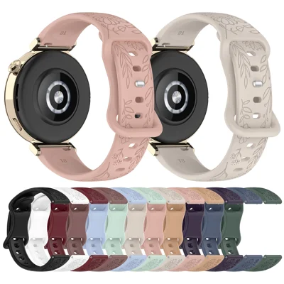 18mm Sunflower Pattern Silicone Strap for Huawei Watch GT 6 41mm / GT 5 41mm / GT 4 41mm Butterfly Buckle Band - Black