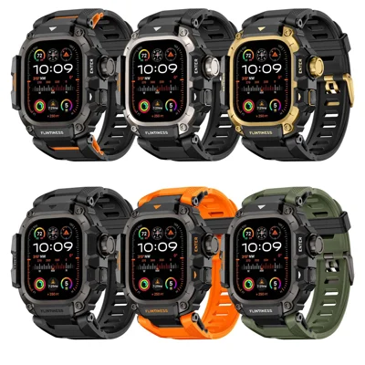 Rugged Watch Case with Strap for Apple Watch Ultra 3 49mm / Ultra 2 49mm / Ultra 49mm Silicone Band Protective Cover - Orange