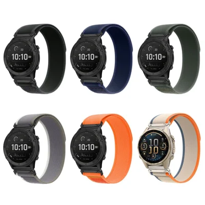 Nylon Watch Band for Garmin Instinct E 40mm / Fenix 8 AMOLED 43mm / Descent MK3 , 20mm Loop Magic Tape Fastener Elastic Strap - Black