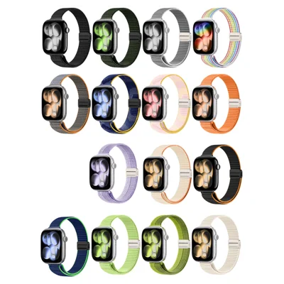 Strap for Apple Watch Ultra 4 3 2 1 49mm / Series 12 11 10 46mm / 9 8 7 45mm / SE3 SE2 SE 6 5 4 44mm / 3 2 1 42mm Woven Nylon Loop Band with Double Magnetic Clasp - Rainbow