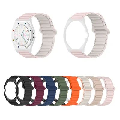 Cinturino in silicone per Swatch Royal Pop con custodia e chiusura magnetica - Arancione / Nero+Nero