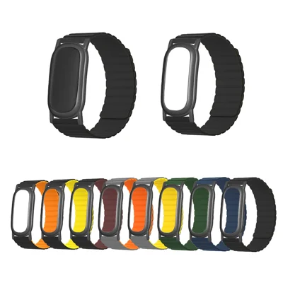 Voor Google Fitbit Air Silicone Band met PC Horlogehouder Accordeon Ontwerp Magnetische Horlogeband - Zwart+Oranje