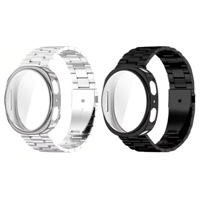 For Samsung Galaxy Watch9 40mm / Watch8 40mm 3-Bead Stainless Steel Strap with TPU Full Cover Watch Case - Black
