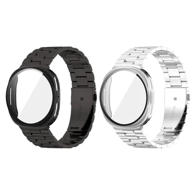 Per Samsung Galaxy Watch9 40mm / Watch8 40mm Cinturino in Acciaio Inossidabile a 3 Maglie + Custodia in PC con Protezione per Schermo in Vetro Temperato - Nero