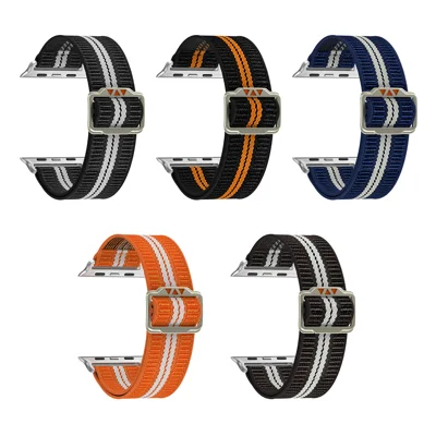Nylon Watch Band for Apple Watch Ultra 4 3 2 1 49mm / Series 12 11 10 46mm / 9 8 7 45mm / SE3 SE2 SE 6 5 4 44mm / 3 2 1 42mm Dual-Color Striped Strap - Black / White
