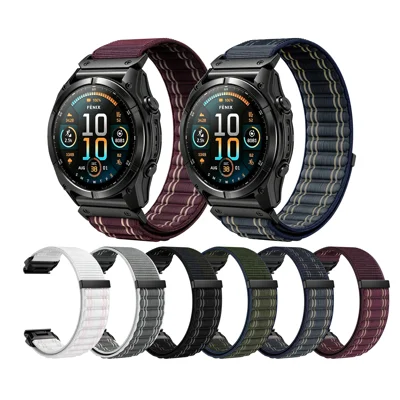 QuickFit 26mm Nylon Woven Loop Strap for Garmin quatix 8 51mm / Fenix 8 51mm / Fenix 7X Wave Texture Magic Tape Watch Band - Seashell
