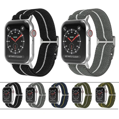 Nylon Watch Strap for Apple Watch Ultra 4 3 2 1 49mm / Series 12 11 10 46mm / 9 8 7 45mm / SE3 SE2 SE 6 5 4 44mm / 3 2 1 42mm Interlocking Buckle Striped Band - Black / White
