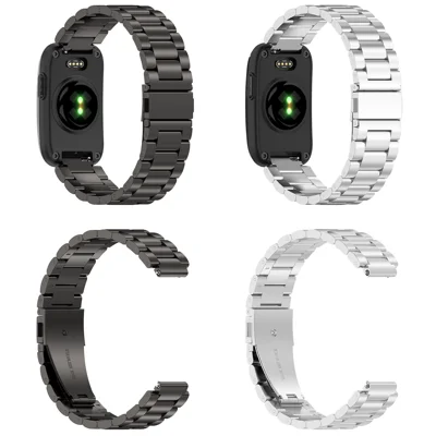 For Garmin CIRQA Smart Band Stainless Steel Watch Strap Three-Bead Replacement Metal Band - Black