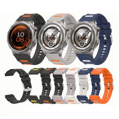 22mm Silicone Dual Color Band for Huawei Watch GT 7 46mm  /  GT 7 Pro 46mm  /  Oppo Watch X3 Universal Quick Release Watch Strap - Black+Orange
