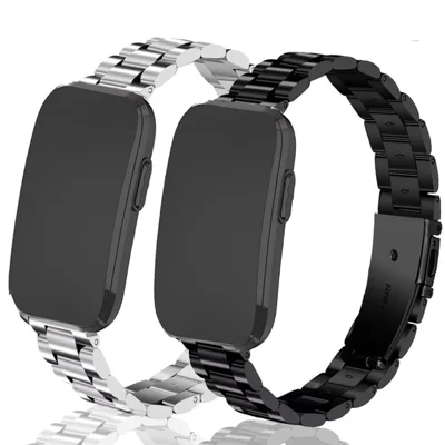 14mm Universal Watch Strap for Garmin CIRQA Smart Band / Lily 2 3-Bead Stainless Steel Folding Clasp Replacement Band - Black