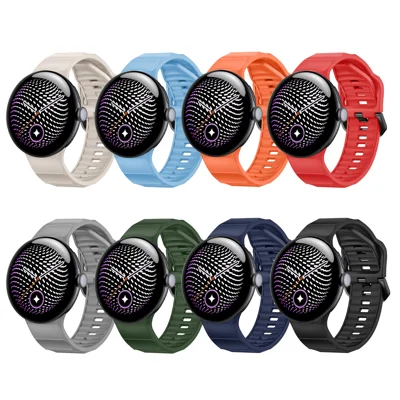 Silicone Watch Strap for Google Pixel Watch 5 45mm  /  Watch 4 45mm  /  Watch 3 45mm Wavy Pattern Breathable Holes Replacement Band - Orange