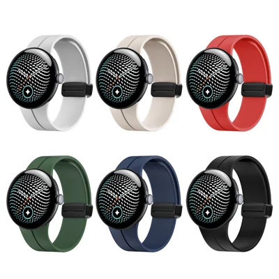 Silicone Watch Strap for Google Pixel Watch 5 45mm  /  Watch 4 45mm  /  Watch 3 45mm Foldable Magnetic Clasp Adjustable Band - Black