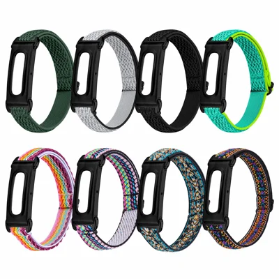 Für Google Fitbit Air Elastisches Gewebe-Nylon-Armband mit integriertem Uhrengehäuse Atmungsaktives Solo-Loop-Armband - Schwarz Weiß