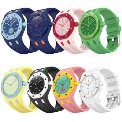For Swatch Royal Pop Silicone Adjustable Watch Strap 3 O'clock Direction Replacement Band - Black+White