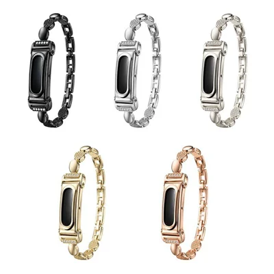Voor Google Fitbit Air Pebble Vorm Strass Decoratie Zinklegering Kettinglink Band met Geïntegreerde Horlogebehuizing - Zwart