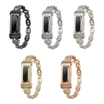 Correa de eslabones de aleación de zinc con decoración de corona y diamantes de imitación para reloj inteligente - Negro