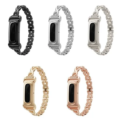 For Google Fitbit Air X-Form Rhineston Dekor Zinklegering Kædelink Snil med Integreret Ur Case - Sort