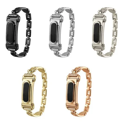 Voor Google Fitbit Air Metal Ketting Horlogebandje Zinklegering Strass Rand Verstelbaar Band - Zwart