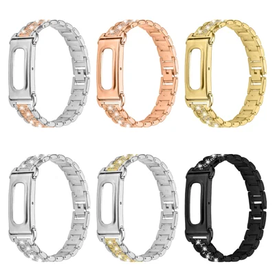 For Google Fitbit Air Metal Chain Urtegning i Zinklegering med Rhinestones - Sort
