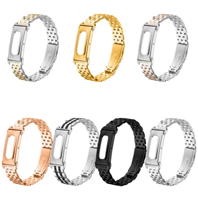 Voor Google Fitbit Air Horlogeband RVS 5-Kwarts Koppeling Vouwsluiting Metalen Band - Zwart