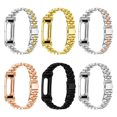 Voor Google Fitbit Air Roestvrijstalen Band Horlogeband met Vouwsluiting Parelmoerstructuur Horlogeband - Zwart