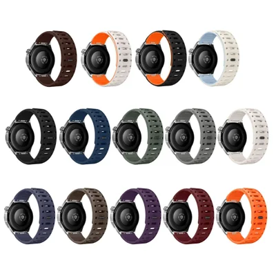 Quick-Release-18mm Silicone Watch Strap for Huawei Watch GT 7 41mm  /  GT 6 41mm  /  GT 5 41mm Magnetic Buckle Adjustable Watch Band - White+Blue