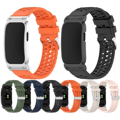 For Garmin CIRQA Smart Band Watch Strap Breathable Silicone Watchband with Metal Case - Dark Green