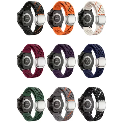 Schnellwechsel-22-mm-Silikon-Uhrenarmband für Huawei Watch GT 7 46 mm / GT 6 46 mm / GT 5 46 mm, magnetische Schnalle, belüftete Löcher, Band – Orange + Schwarz
