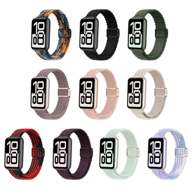Braided Loop Nylon Watch Strap for Honor Band 11  /  11 Pro Magnetic Metal Clasp Slide Buckle - Black+Red