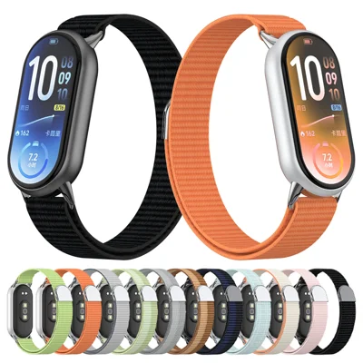 Nylon Loop Strap for Xiaomi Smart Band 11  /  11 NFC  /  10  /  10 NFC  /  9  /  9 NFC  /  9 Ceramic  /  8  /  8 NFC Zinc Alloy Metal End Plate Magic Tape Watch Band - Black
