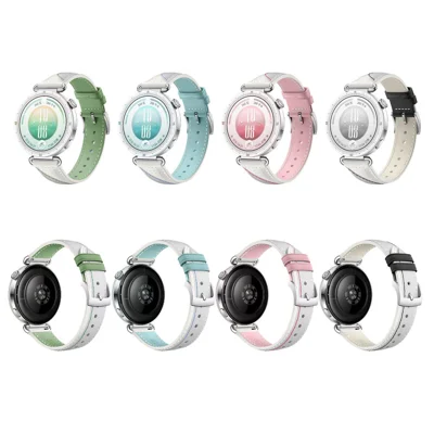 Quick-Release-18mm Genuine Cow Leather Strap for Huawei Watch GT 7 41mm / GT 6 41mm / GT 5 41mm Two-Tone Adjustable Watchband - White+Pink