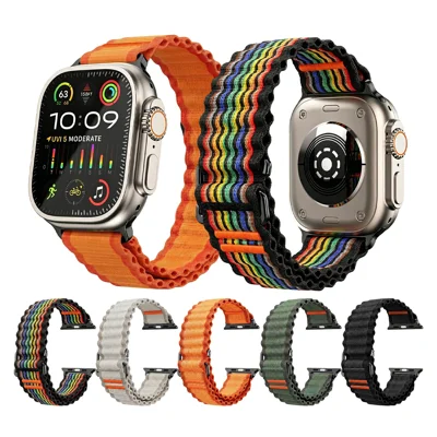Nylon Watch Band for Apple Watch Series 12 11 10 42mm  /  9 8 7 41mm  /  SE3 SE2 SE 6 5 4 40mm  /  3 2 1 38mm Wave Pattern Quick Release Watch Strap - Rainbow