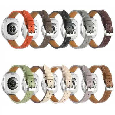 Replacement Strap for Samsung Galaxy Watch8 44mm  /  40mm  /  Watch8 Classic 46mm  /  Watch9 44mm  /  40mm Litchi Texture Genuine Cow Leather Watch Band - Orange