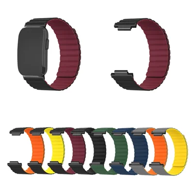 For Garmin CIRQA Smart Band Watch Bracelet Soft Silicone Magnetic Strap - Black+Orange