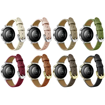 Quick-Release-18mm Watchband for Huawei Watch GT 7 41mm  /  GT 6 41mm  /  GT 5 41mm Litchi Texture Genuine Cow Leather Slim Watch Strap - Brown