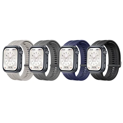 For Huawei Watch D3 Silicone Watch Strap Vertical Stripe Soft Breathable Metal Buckle Adjustable Fit Watch Band - Dark Blue