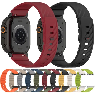 Watch Band for Apple Watch Series 12 11 10 42mm  /  9 8 7 41mm  /  SE3 SE2 SE 6 5 4 40mm  /  3 2 1 38mm Magnetic Silicone + Stainless Steel Wrist Strap - Grass Green